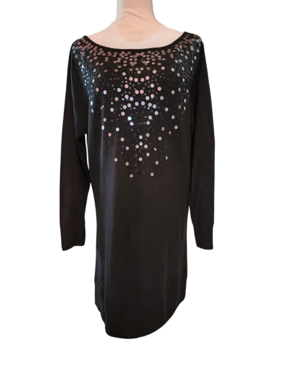 Elementz Sequin Sweater Tunic Top Dress Womens XL Black Long Sleeve Sparkle
